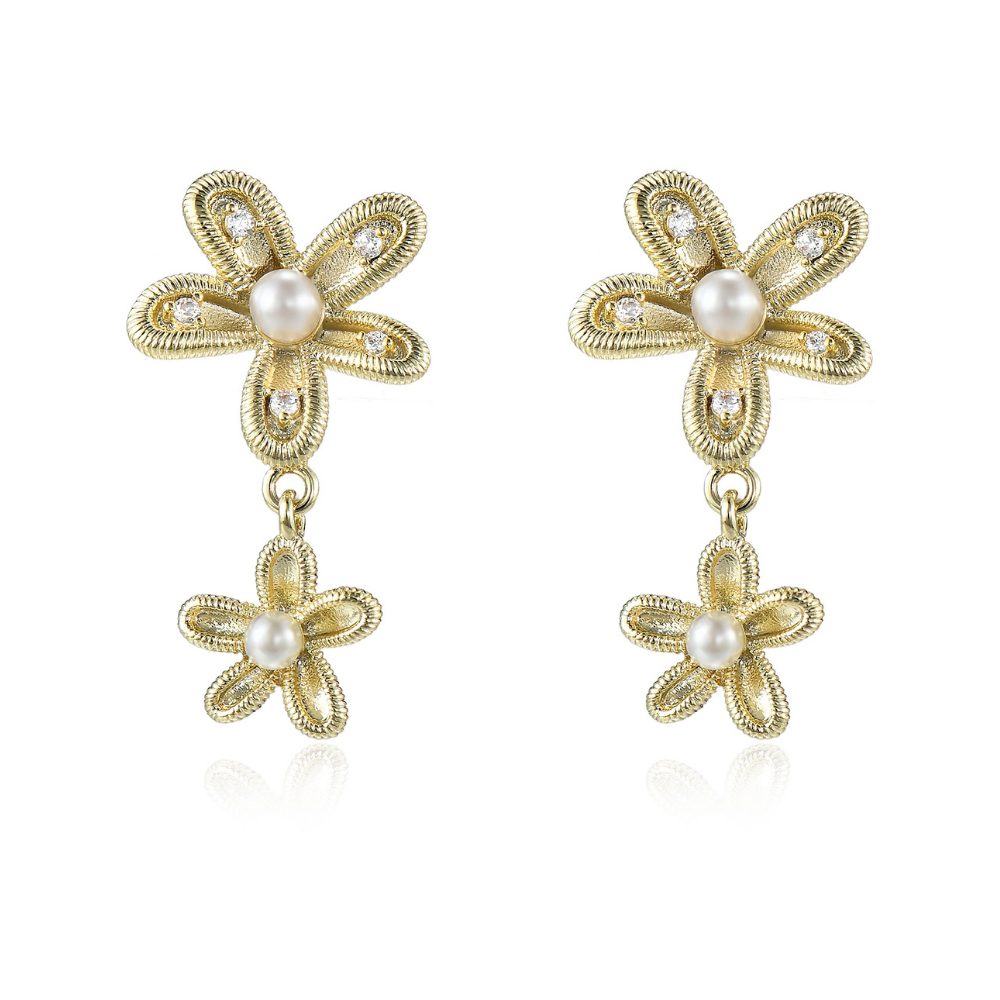 Rylan Flower Pearl Drop Earrings - 925 Silver Post