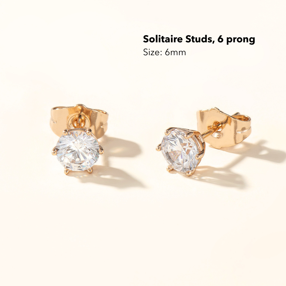 Round Solitaire Stud Earrings - 6 Prong Hold