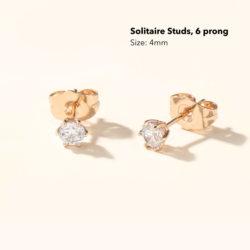Round Solitaire Stud Earrings - 6 Prong Hold