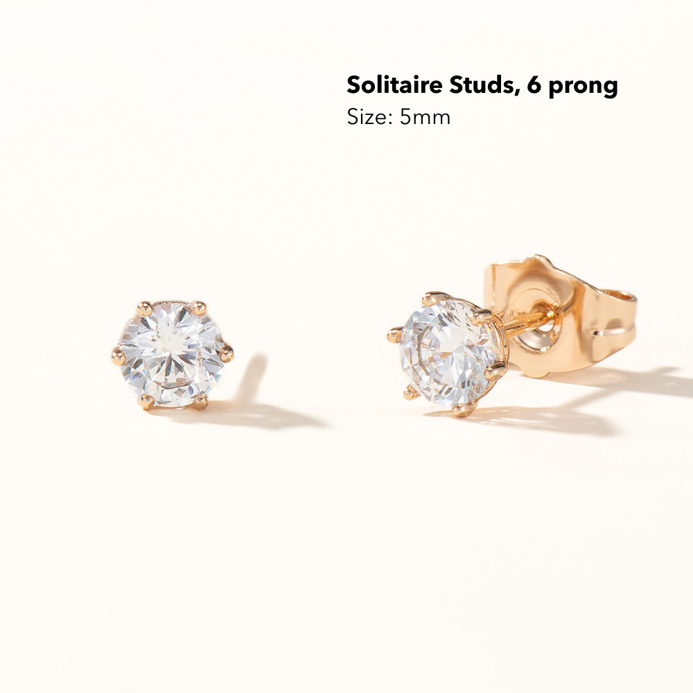 Round Solitaire Stud Earrings - 6 Prong Hold