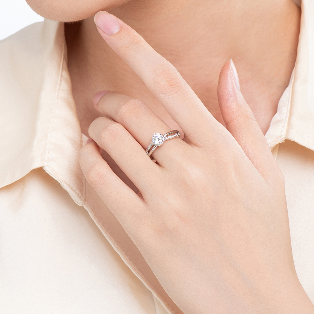 Zia Solitaire Ring with Infinity Design Band