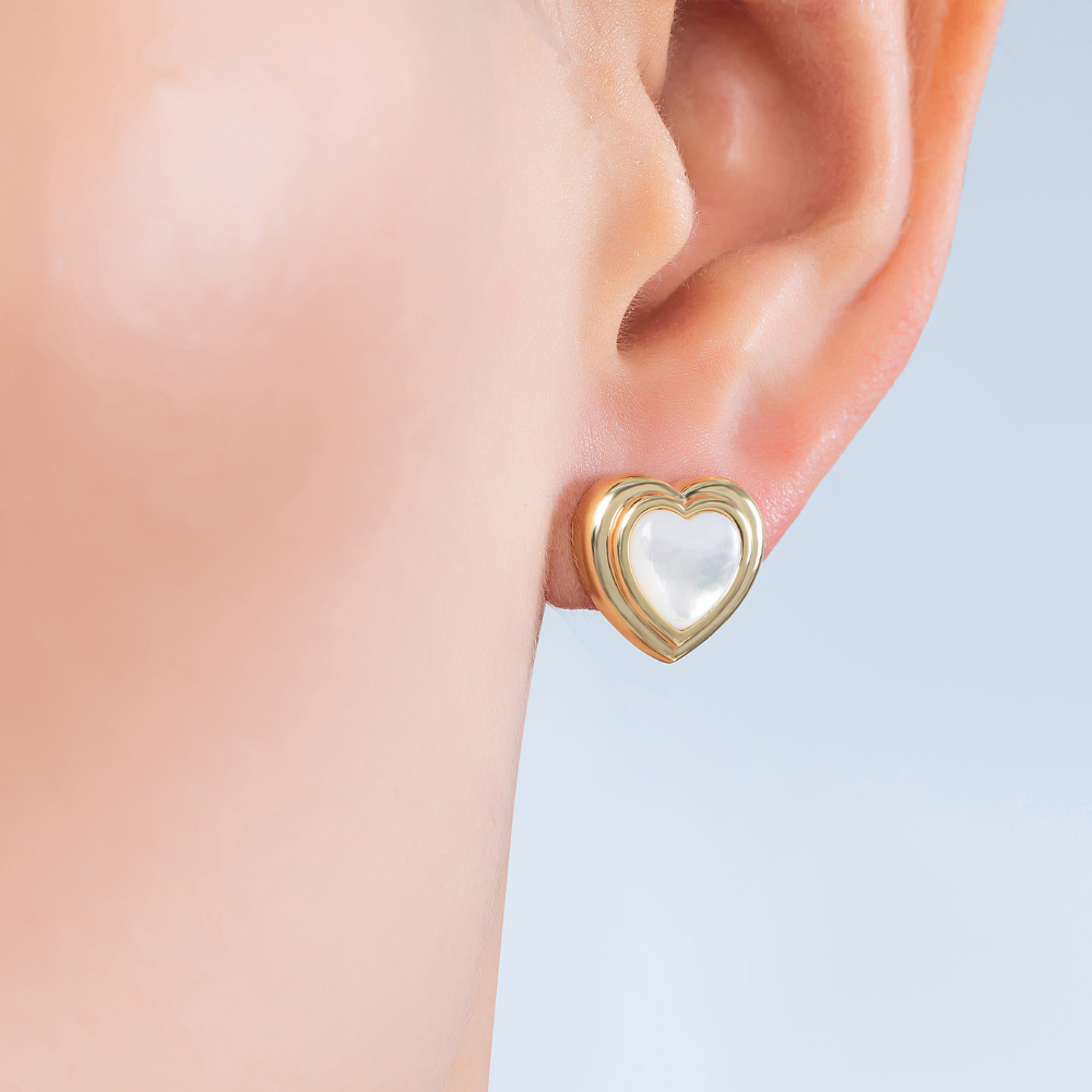 Meryl Heart Stud Earrings - 925 Silver Post