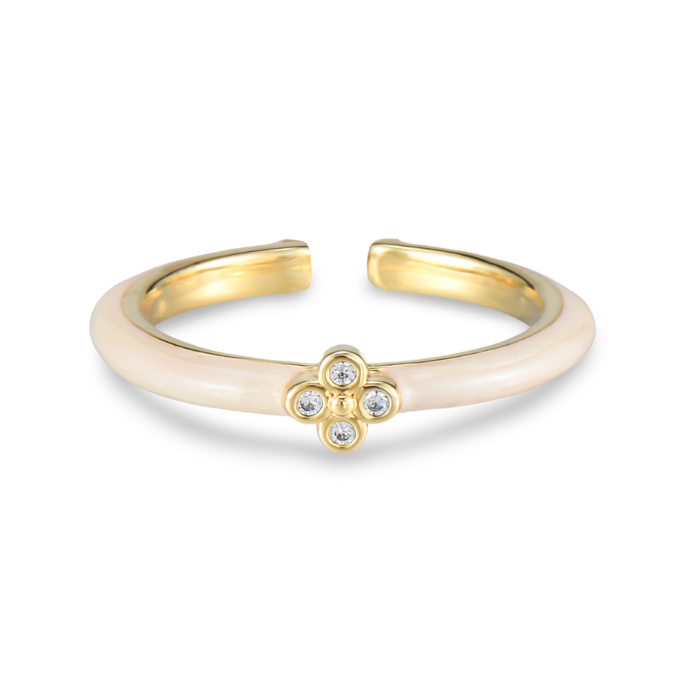 Kayla Enamel Clover Adjustable Ring - Start at size 7