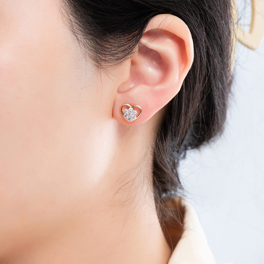 Brianna Flower Heart Stud Earrings