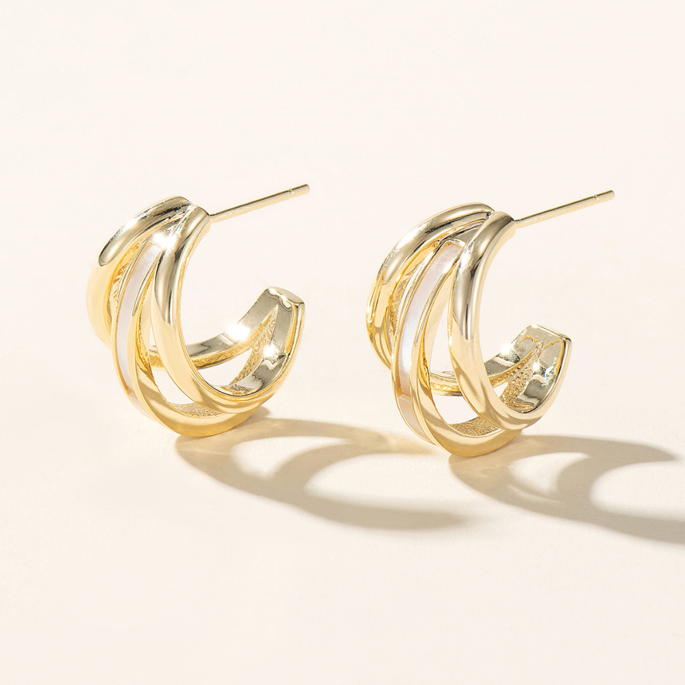 Karlie Multi Hoop Earrings with Mother of Pearl - 925 Silver Post
