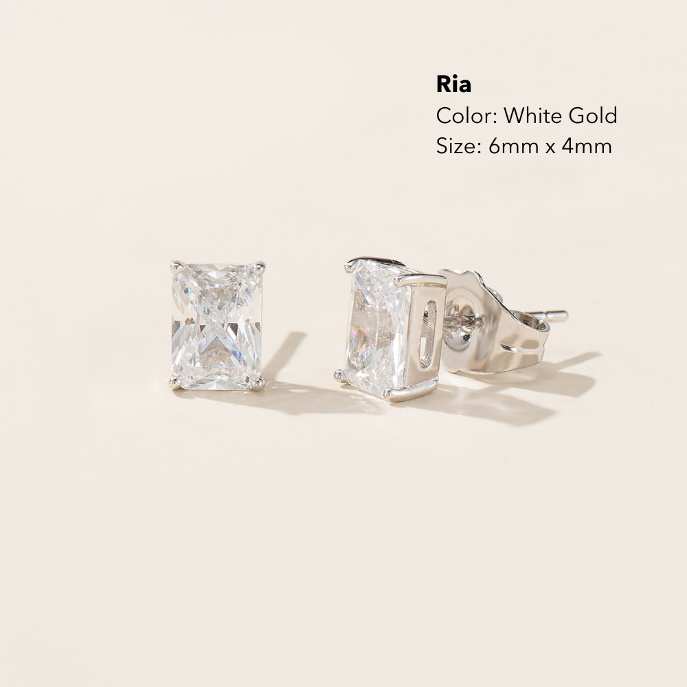 Ria Emerald Radiant Cut Stud Earrings