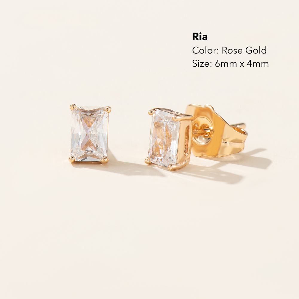 Ria Emerald Radiant Cut Stud Earrings