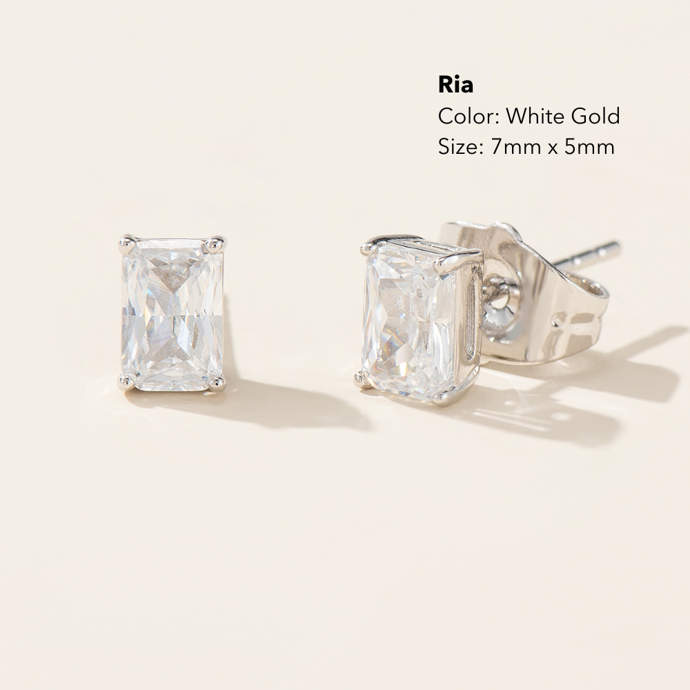 Ria Emerald Radiant Cut Stud Earrings