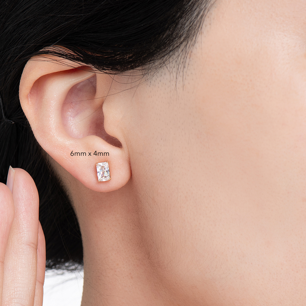 Ria Emerald Radiant Cut Stud Earrings