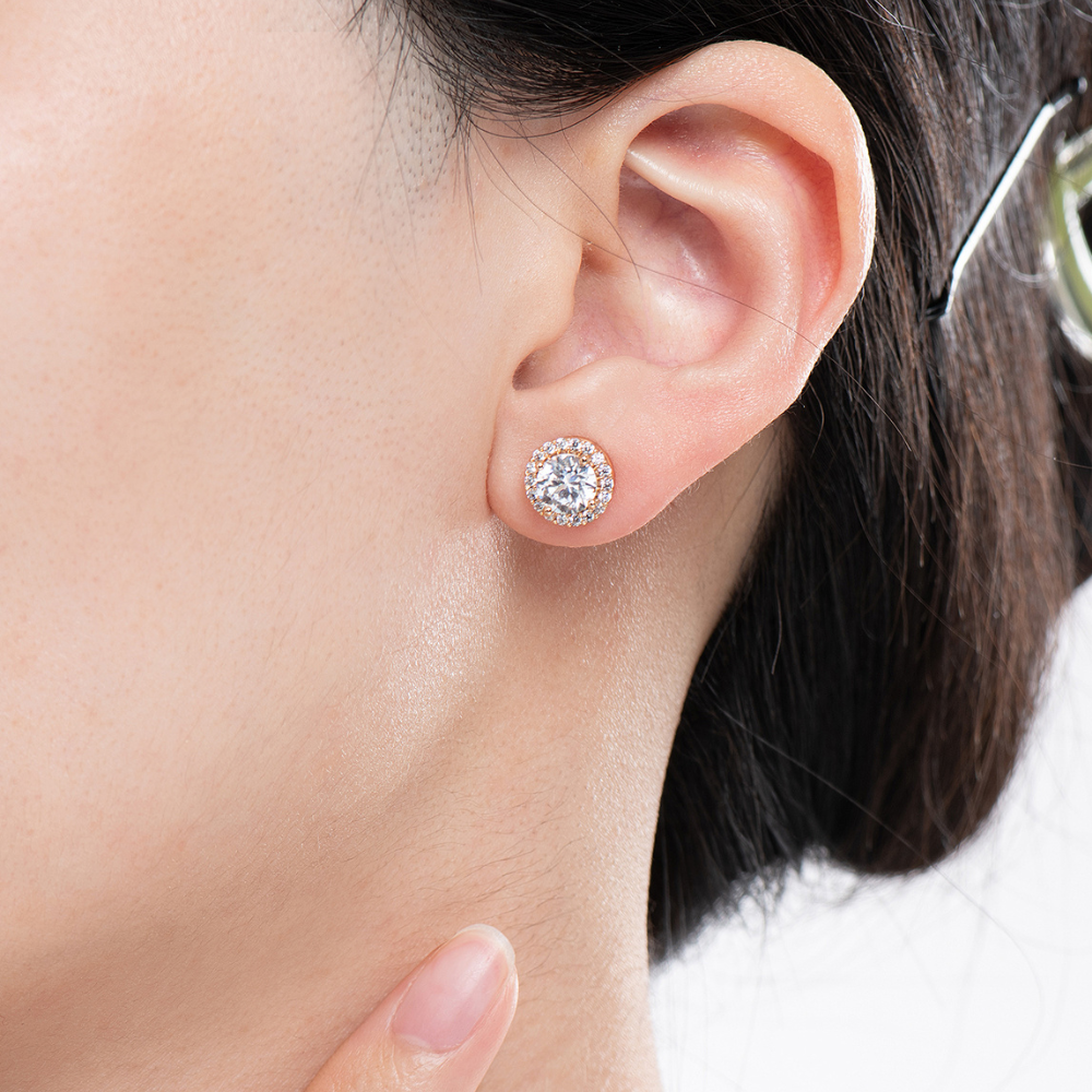 Addison Halo Solitaire Stud Earrings