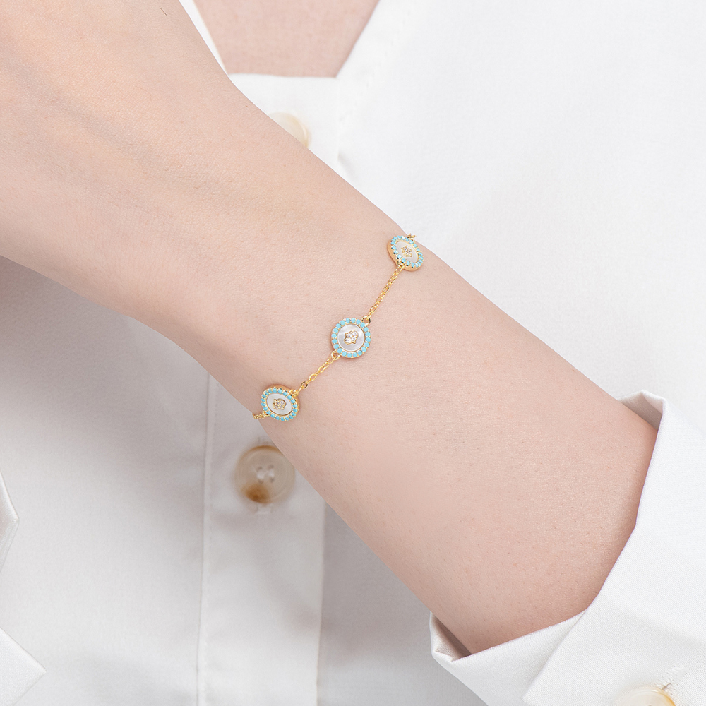 Adina Hamsa Mother of Pearl Turquoise Bracelet