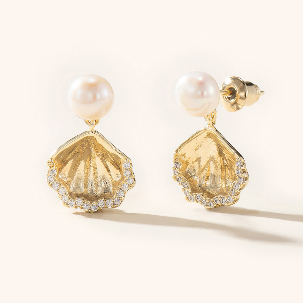 Callie Seashell Summer Pearl Drop Earrings