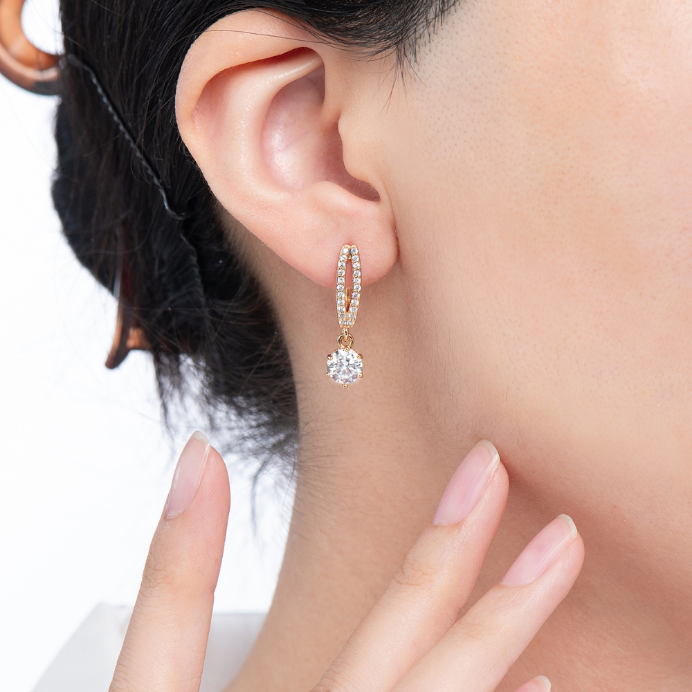 Kristine Solitaire Drop Hoop Earrings