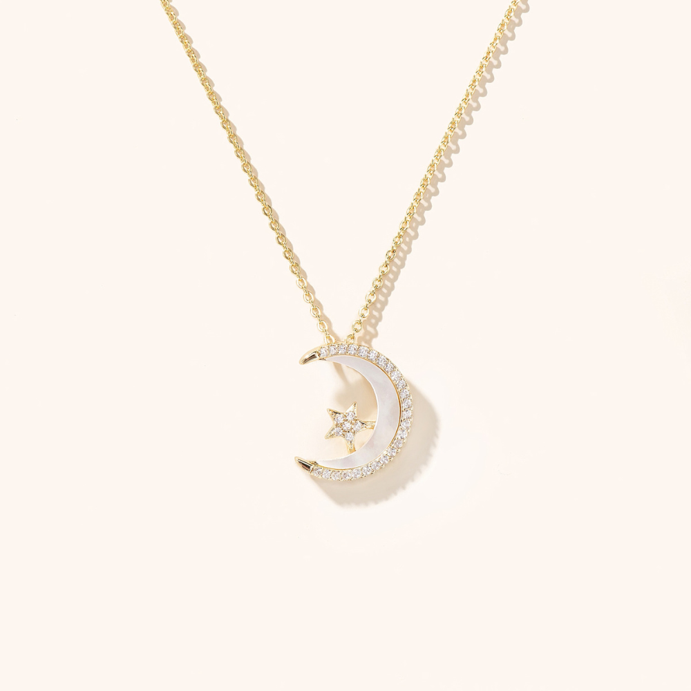 Ayla Mother of Pearl Moon and Star Necklace