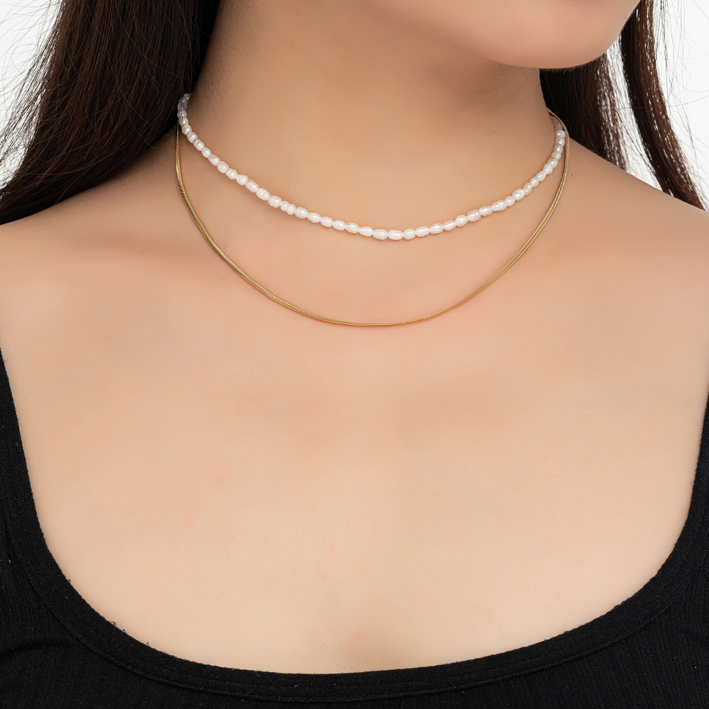 Noa Freshwater Pearl + Snake Chain Necklace