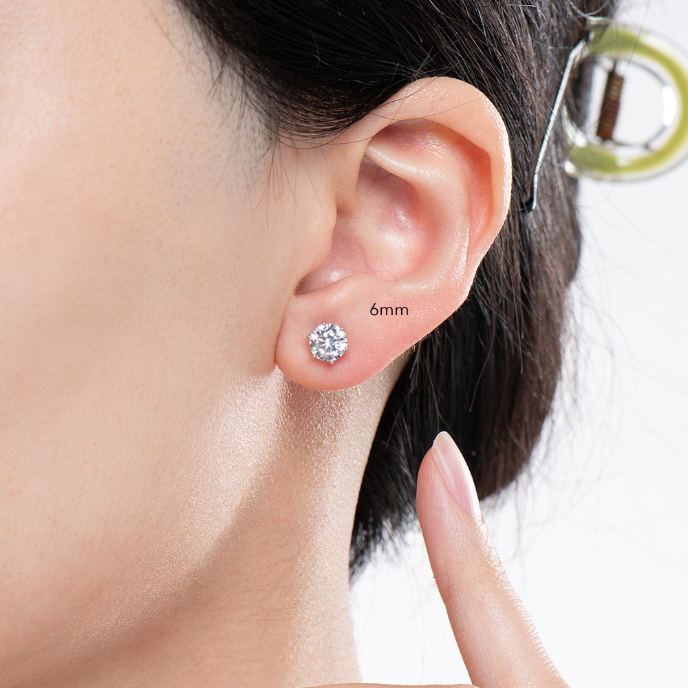 Round Solitaire Stud Earrings - 6 Prong Hold
