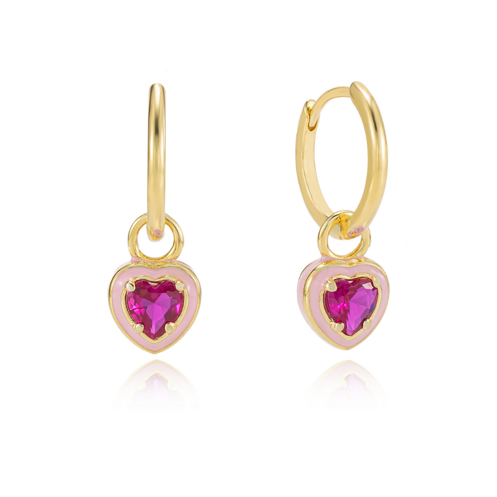 Maja Enamel Heart Hoop Dangle Earrings