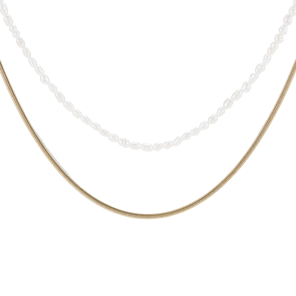 Noa Freshwater Pearl + Snake Chain Necklace