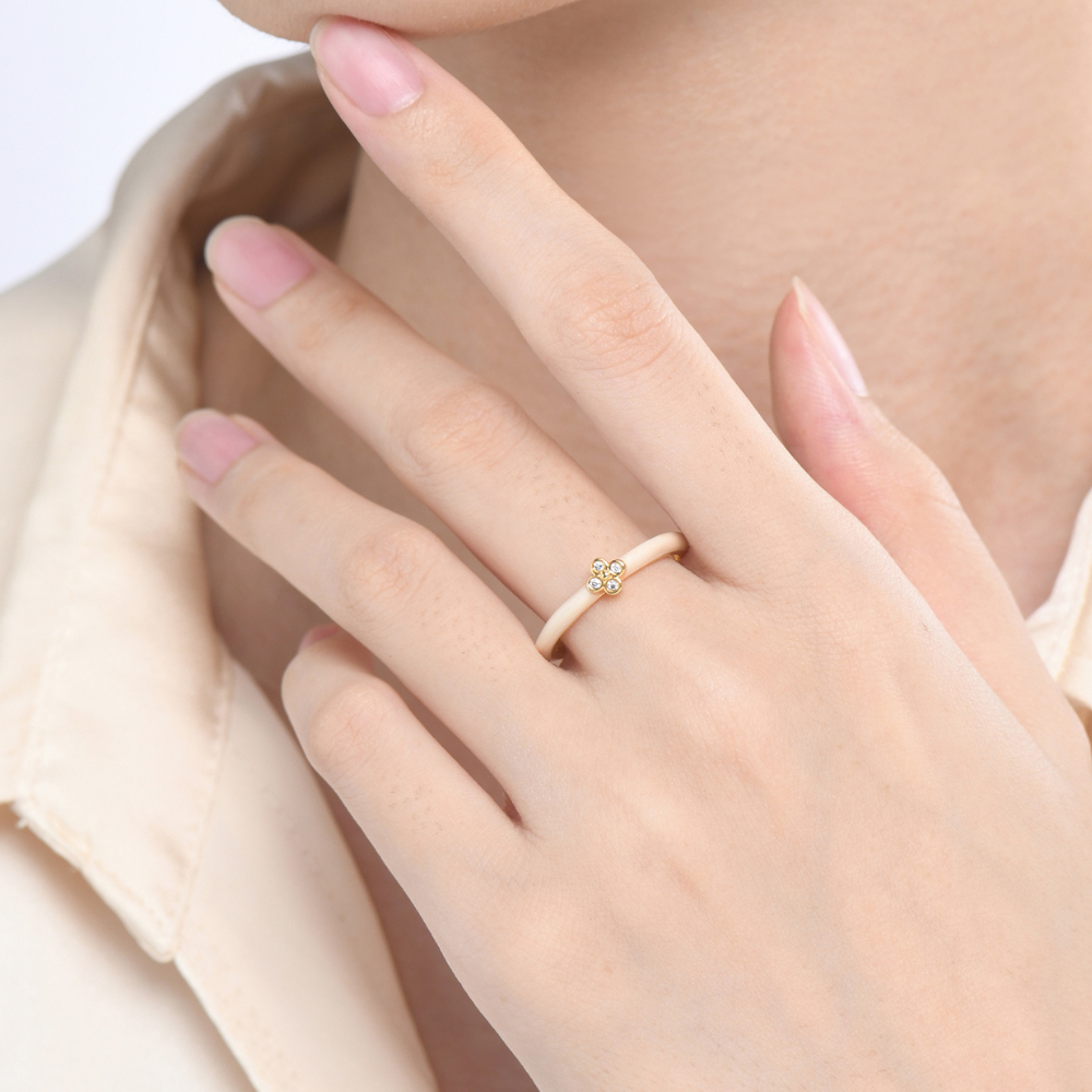 Kayla Enamel Clover Adjustable Ring - Start at size 7