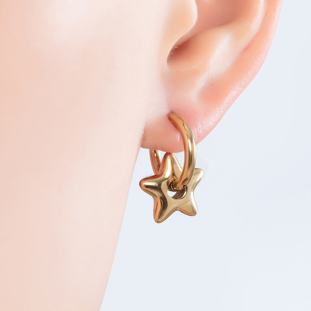 Stainless Steel Puffy Star / Heart / Flower Charm Huggie Hoops