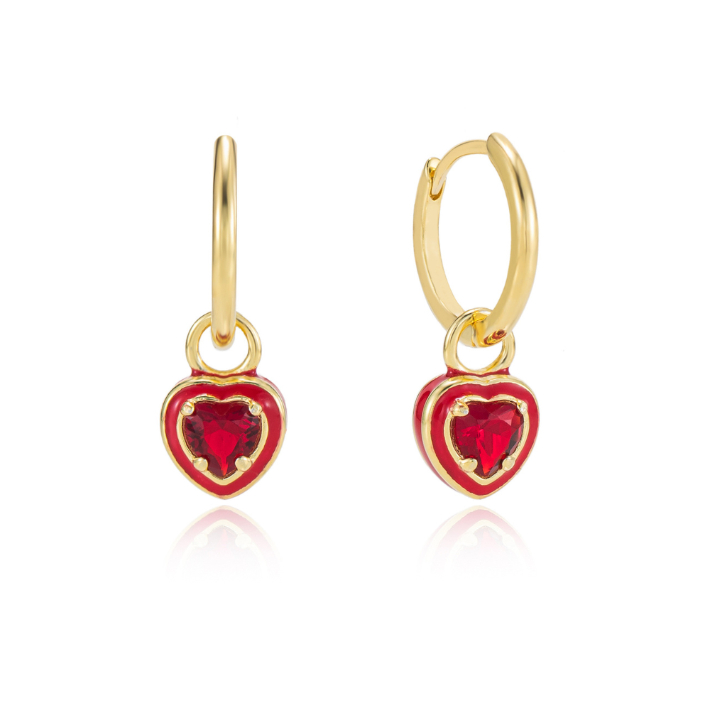 Maja Enamel Heart Hoop Dangle Earrings