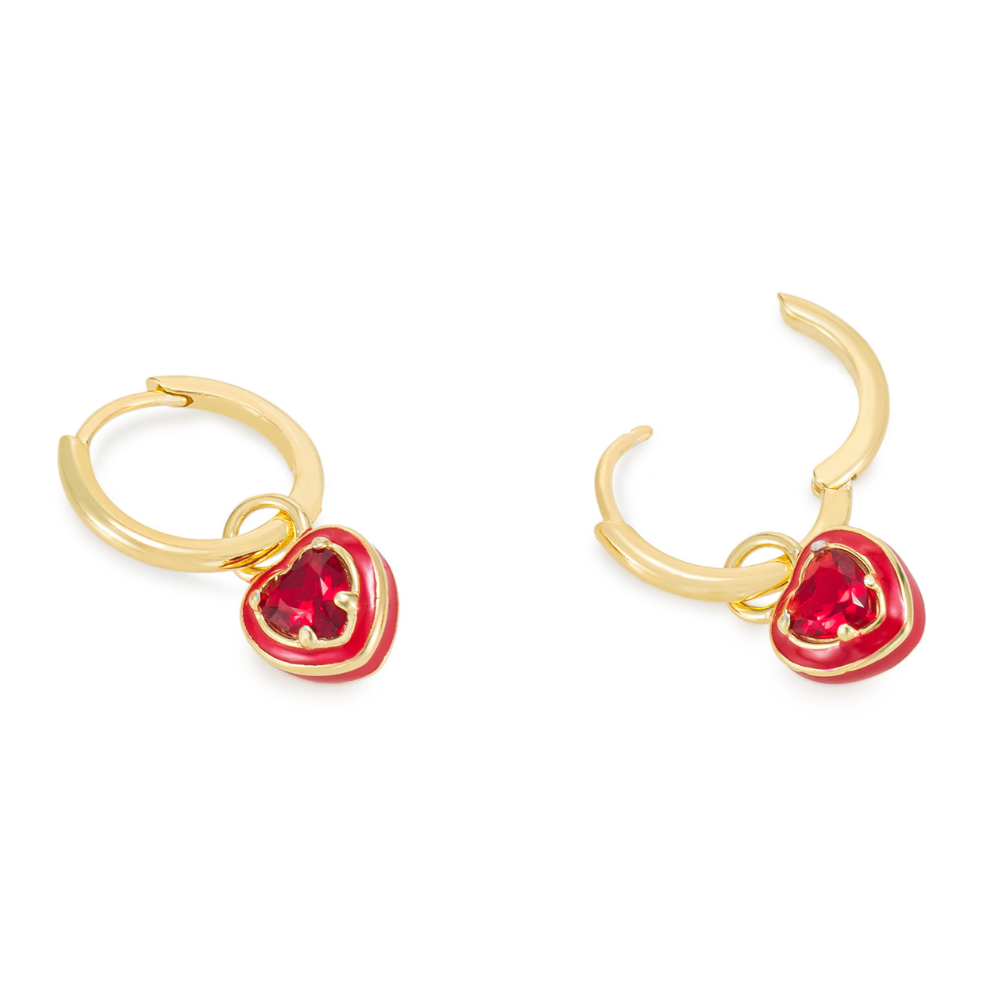 Maja Enamel Heart Hoop Dangle Earrings