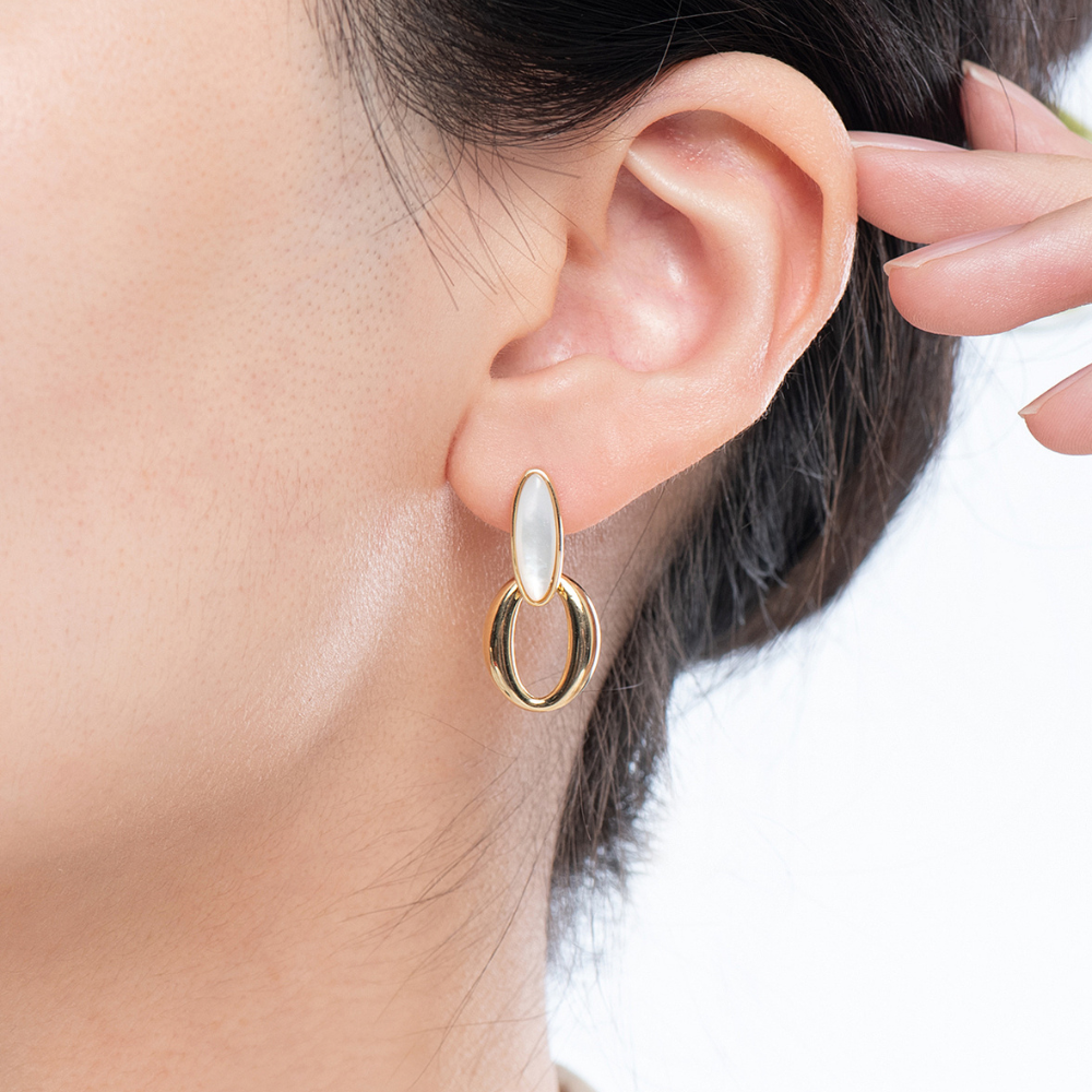Zia Mother of Pearl Drop Hoop Earrings