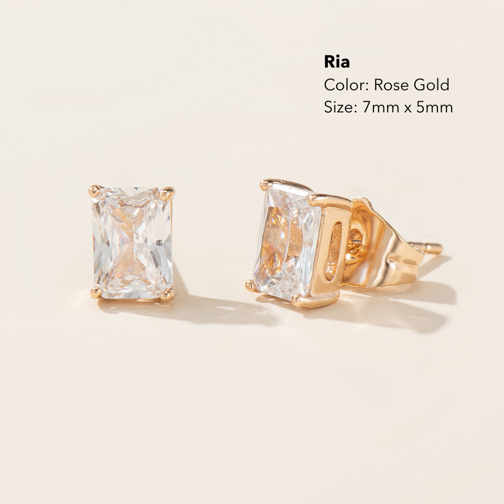 Ria Emerald Radiant Cut Stud Earrings