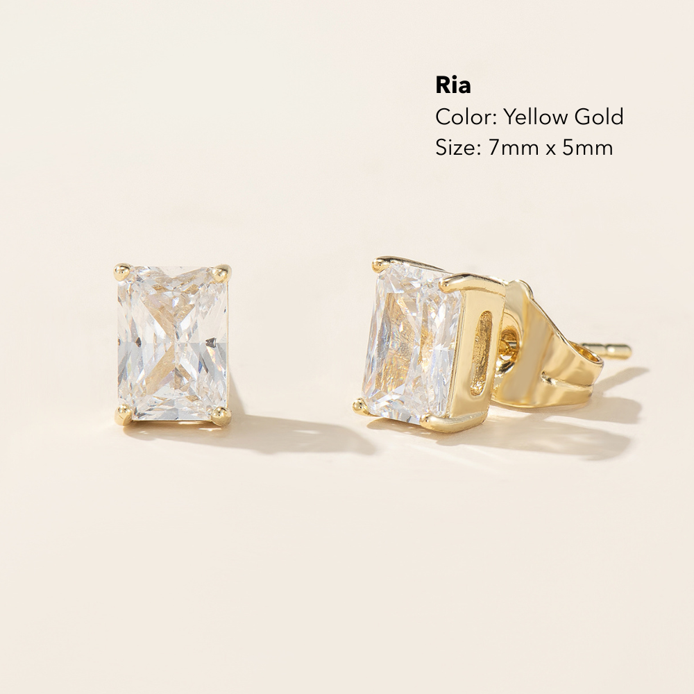 Ria Emerald Radiant Cut Stud Earrings