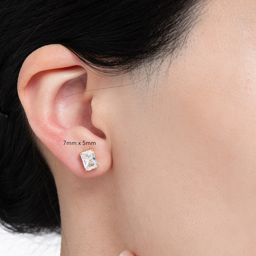Ria Emerald Radiant Cut Stud Earrings