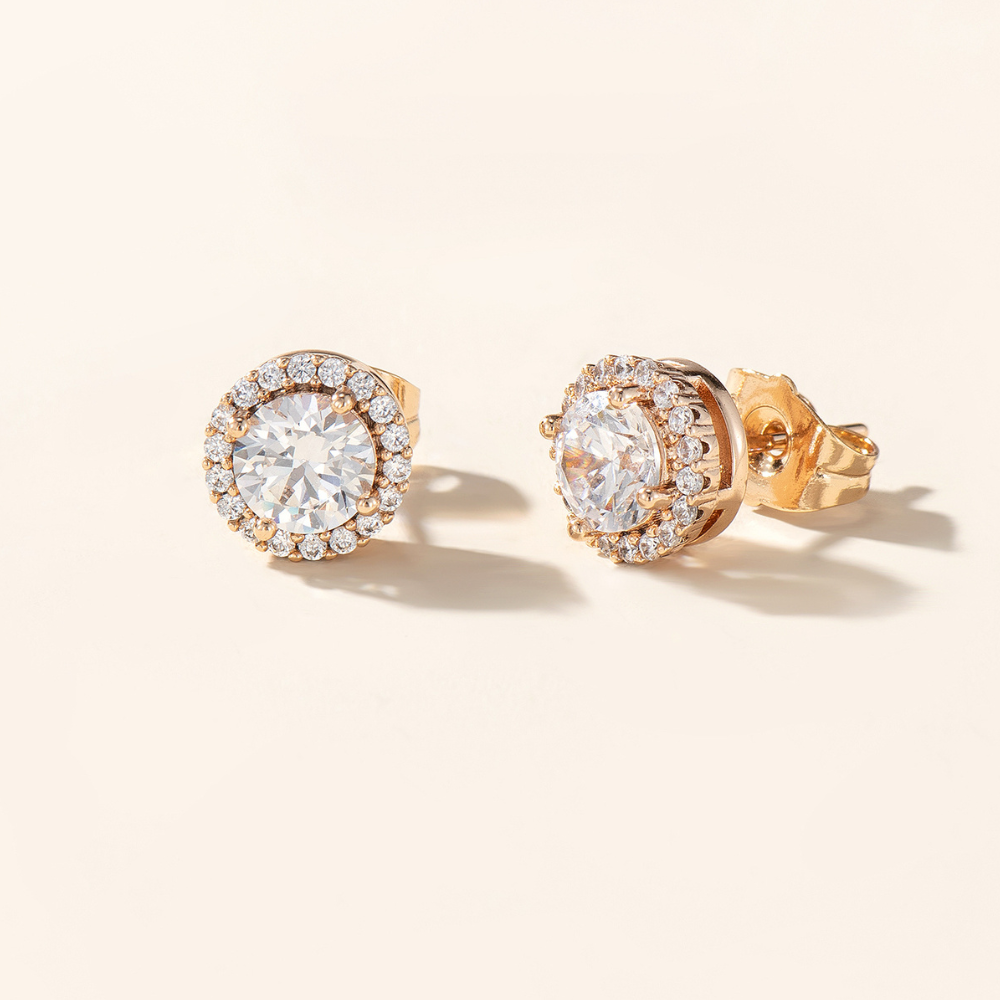 Addison Halo Solitaire Stud Earrings