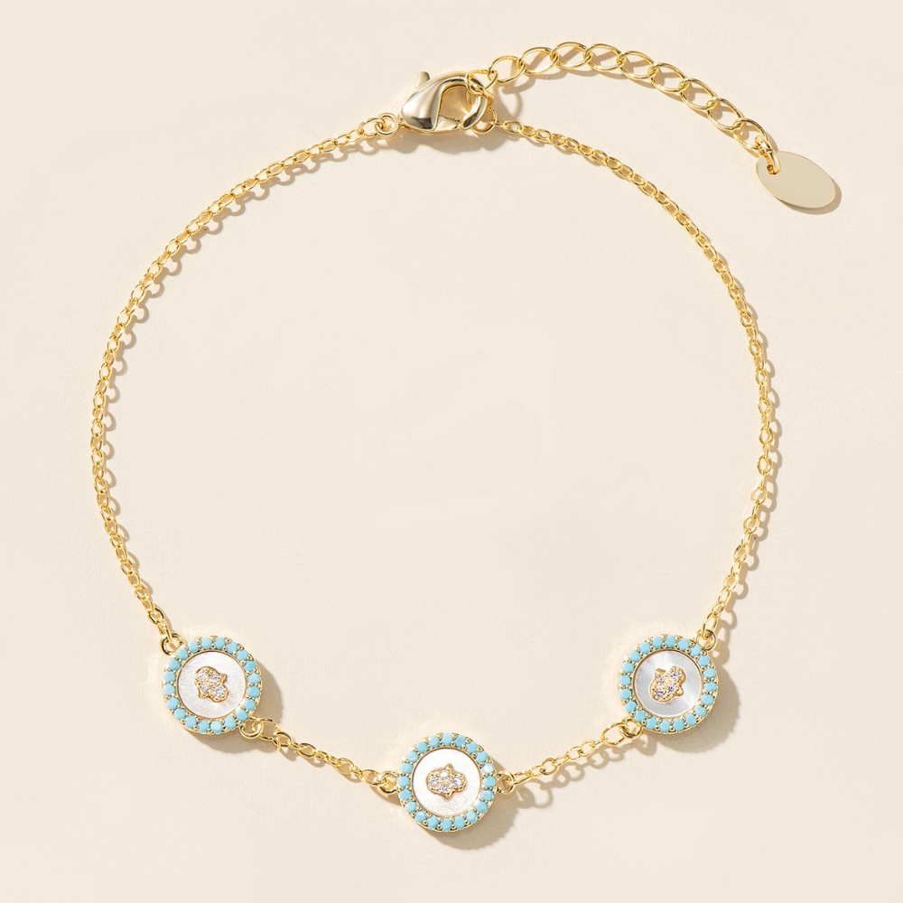 Adina Hamsa Mother of Pearl Turquoise Bracelet
