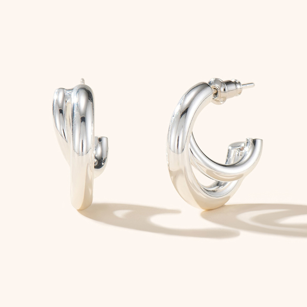 Eva Half Hoop Earrings - 925 Silver Post