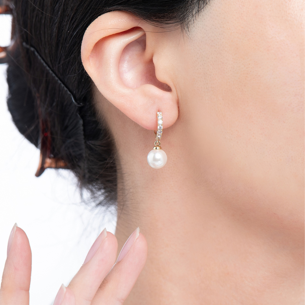 Sage Pearl Hoop Drop Earrings