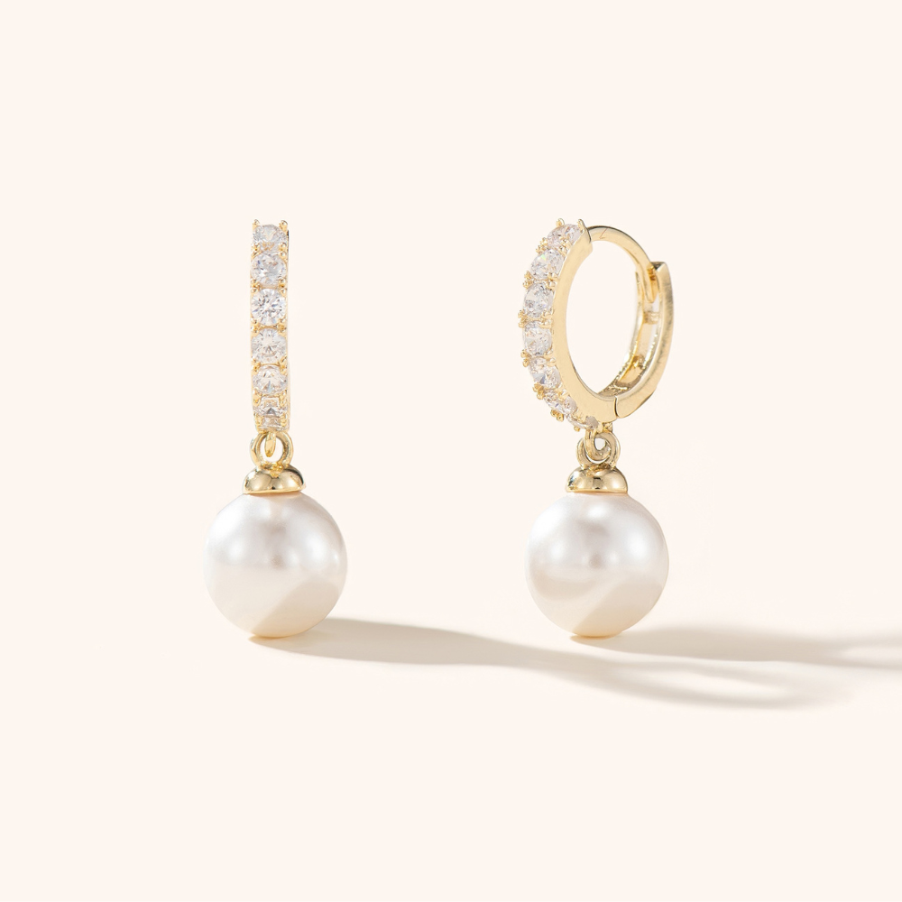 Sage Pearl Hoop Drop Earrings