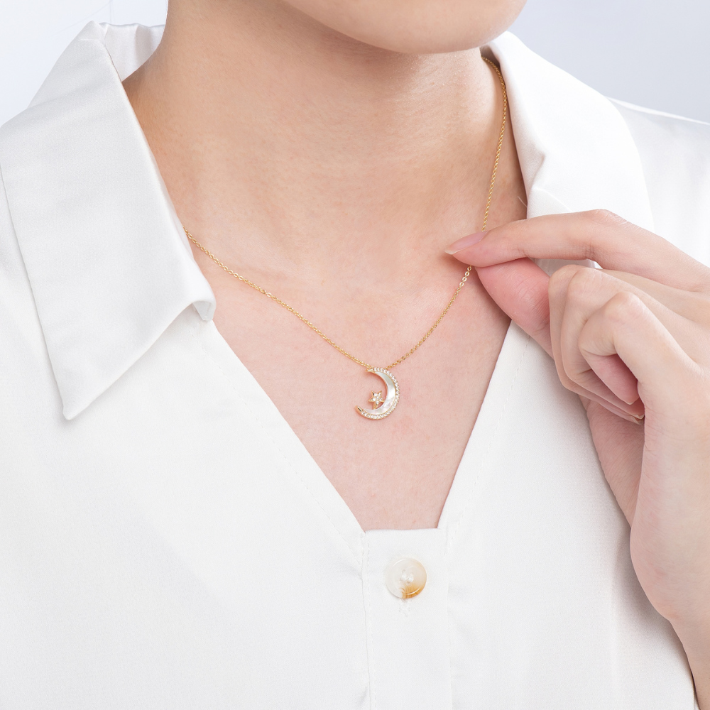 Ayla Mother of Pearl Moon and Star Necklace